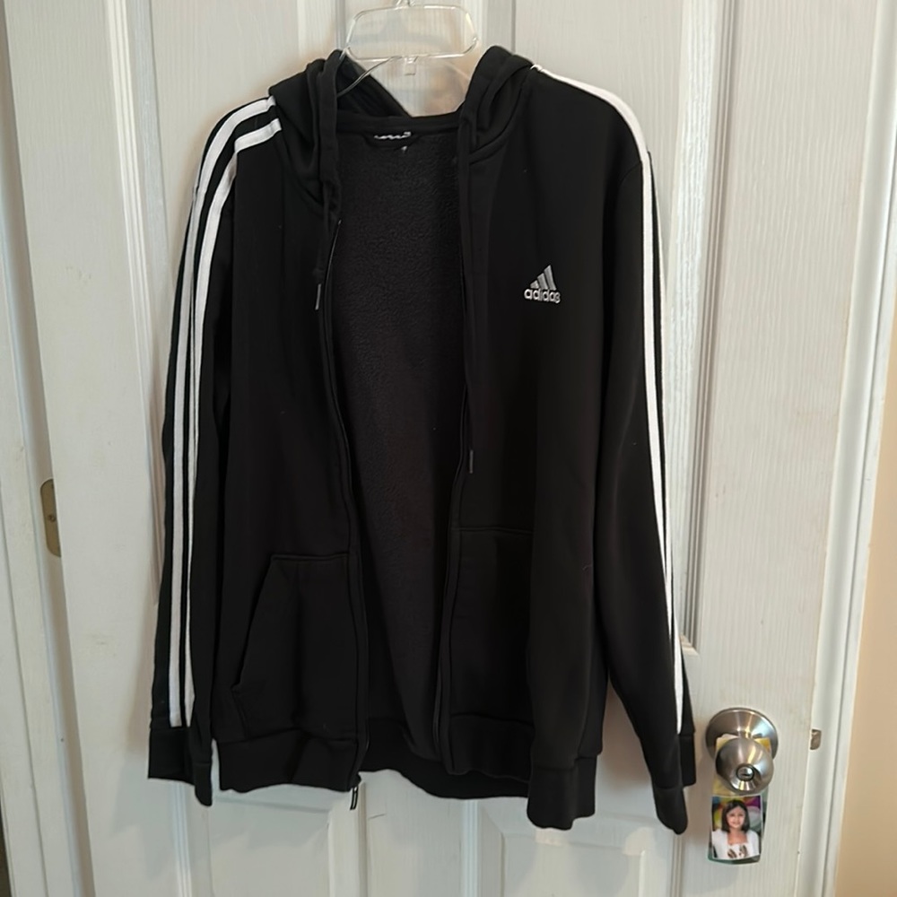 Black Adidas Hooded Zip-Up Jacket